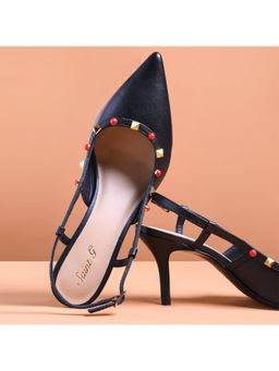 Saint G - Women Studded Black Leather Stiletto Heels