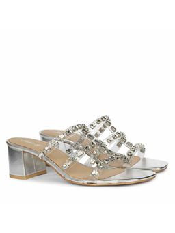 Saint G - Women Stone Embellished Silver Block Heels