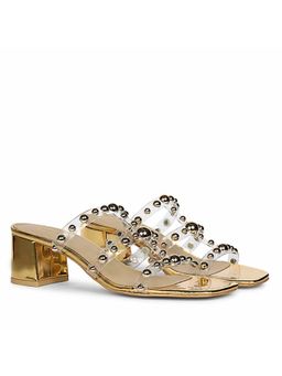 Saint G - Women Stud Embellished Gold Block Heels