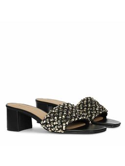 Saint G - Women Black Stud Embellished Leather Block Heels