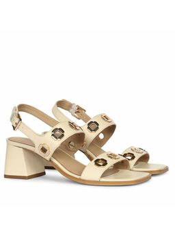 Saint G - Women Beige Flower Eyelets Leather Block Heels