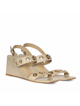 Saint G - Women Flower Eyelets Beige Wedge Heels