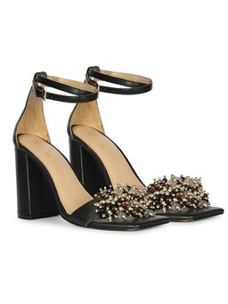 Saint G - Women Raquel Jewel Black Leather Block Heels