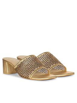 Saint G - Women Crystal Gold Leather Block Heels