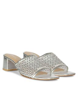 Saint G - Women Crystal Silver Leather Block Heels