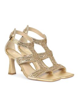 Saint G - Women Eloria Crystal Gold Leather Stiletto Heels