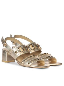Saint G - Women Embellished Metallic Gold Leather Block Heels