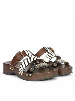 Saint G - Women Embellished Brown Leather Platform Sandals