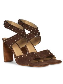 Saint G - Women Studded Brown Suede Leather Block Heels