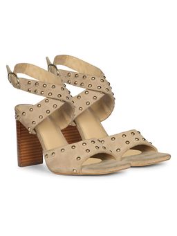 Saint G - Women Studded Beige Suede Leather Heels