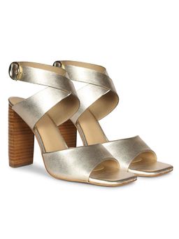 Saint G - Women Metallic Gold Leather Block Heels