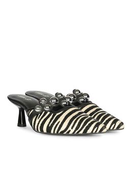 Saint G - Women Zebra Studded Cream Pointed Mules Heels