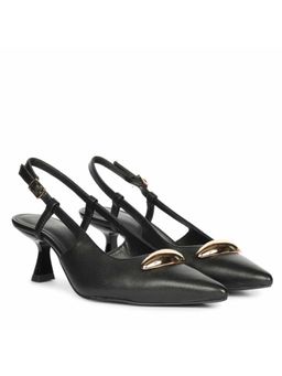 Saint G - Women Black Leather Slingback Kitten Heels