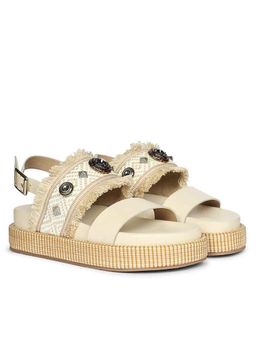Saint G - Women Multi-Color Raffia Leather Platform Sandals
