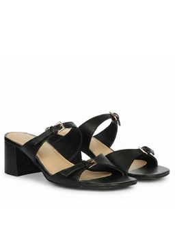 Saint G - Women Buckle Black Leather Block Heels