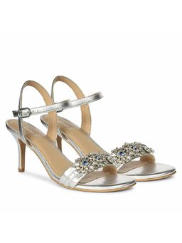 Saint G - Women Crystal Stone Silver Leather Stiletto Heels