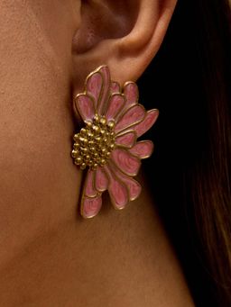 White Lies - Half Flower Earrings - Pink
