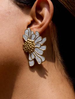 White Lies - Half Flower Earrings - White