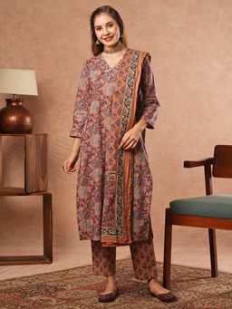 FASHOR - Floral Printed Kurta with Pant & Dupatta - Multi (Set of 3)