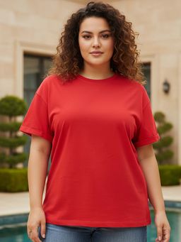 Bewakoof - Women's Red Plus Size Boyfriend T-shirt