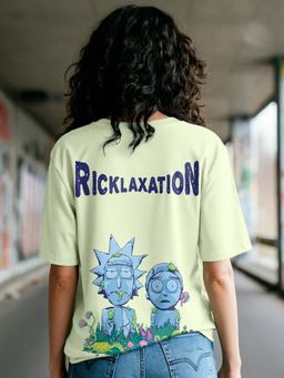 Bewakoof - Women's Green Stoned Rick & Morty Graphic Printed Oversized T-shirt