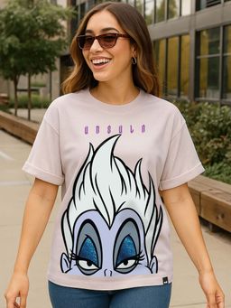 Bewakoof - Official Disney Women's Pink Ursula Stare Graphic Printed Boyfriend T-shirt