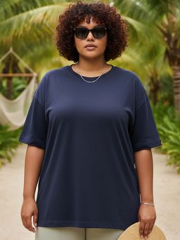 Bewakoof - Women's Navy Blue Oversized Plus Size T-shirt
