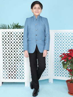Jeetethnics - Boys Blue Jodhpuri Coat With Trousers (Set of 2)