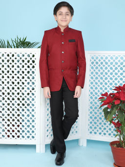 Jeetethnics - Boys Maroon Jodhpuri Coat With Trousers (Set of 2)
