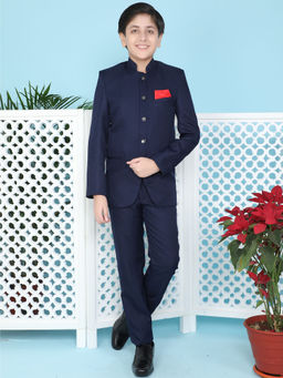 Jeetethnics - Boys Navy Blue Jodhpuri Coat With Trousers (Set of 2)