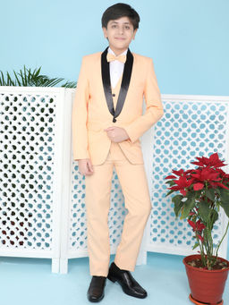 Jeetethnics - Boys Peach Coat Suit Set With Waistcoat Shirt And Trousers (Set of 5)