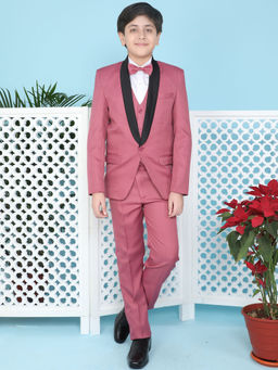 Jeetethnics - Boys Wine Coat Suit Set With Waistcoat Shirt And Trousers (Set of 5)