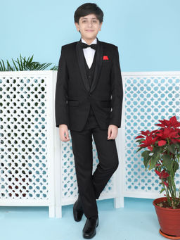Jeetethnics - Boys Black Coat Suit Set With Waistcoat Shirt And Trousers (Set of 5)
