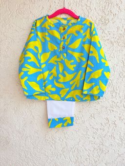 Tiny Pants - Blue Printed Kurta and Pyjama