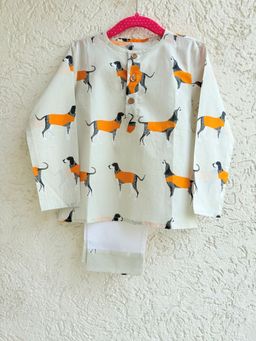 Tiny Pants - Off White Printed Kurta and Pyjama