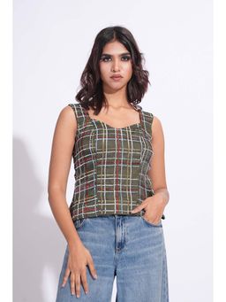 Shruti S - Satin Embroidery Olive Top