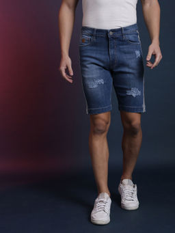 Campus Sutra - Men Side Striped & Torn Stylish Denim Shorts