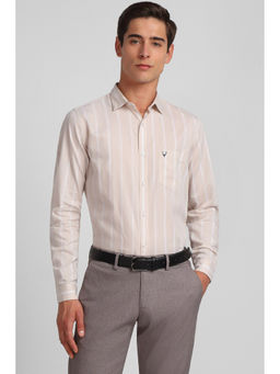 Allen Solly - Men Beige Slim Fit Stripe Full Sleeves Formal Shirt