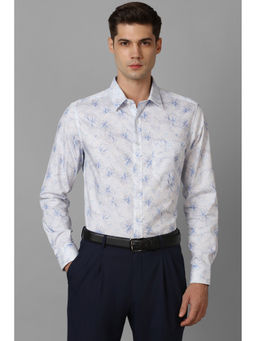 Louis Philippe - Men White Slim Fit Print Full Sleeves Formal Shirt