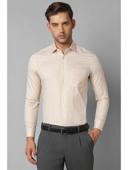 Louis Philippe - Men Beige Slim Fit Check Full Sleeves Formal Shirt