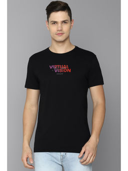 Louis Philippe - Men Black Graphic Print Crew Neck T-Shirt