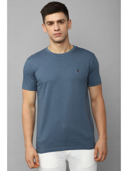 Louis Philippe - Men Blue Solid Crew Neck T-Shirt