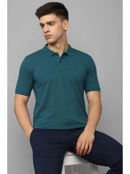 Louis Philippe - Men Blue Solid Polo Neck T-Shirt