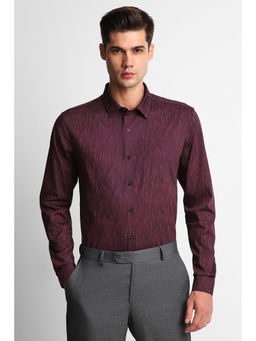 Louis Philippe - Men Maroon Super Slim Fit Print Full Sleeves Formal Shirt