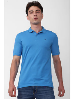 Peter England - Men Blue Solid Polo Neck Polo T-Shirts