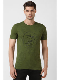 Peter England - Men Green Graphic Print Crew Neck T-Shirts