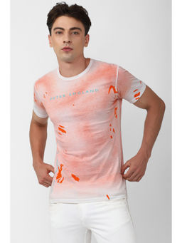 Peter England - Men Peach Print Crew Neck T-Shirts