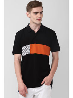 Van Heusen - Men Black Print Polo Neck T-Shirt