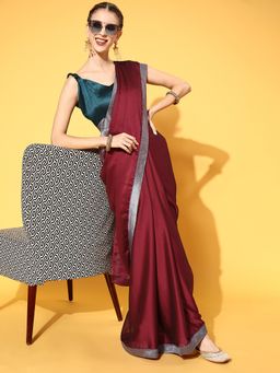 Akhilam - Womens Georgette Maroon Solid Designer Saree with Unstitched Blouse