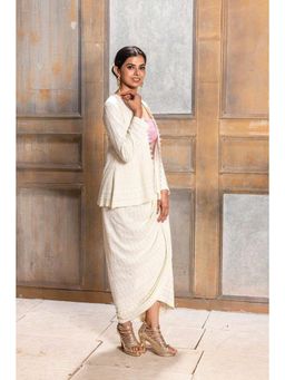 MONK & MEI - Aaliyah Cream Embroidered Jacket And Dhoti